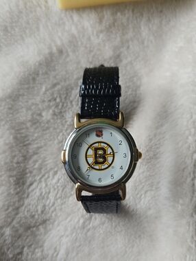 Wenger Black Strap Watch with Yellow Boston Bruins Logo